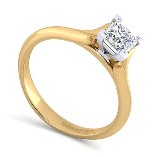14K White-Yellow Gold Princess Cut Diamond Engagement Ring