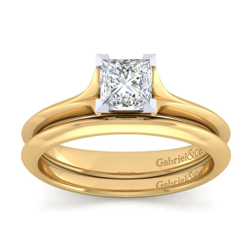 14K White-Yellow Gold Princess Cut Diamond Engagement Ring