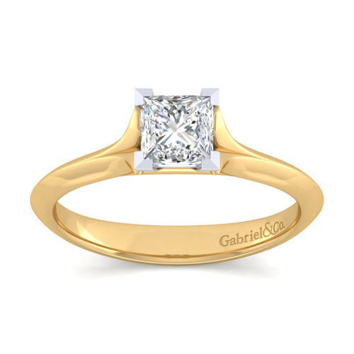 14K White-Yellow Gold Princess Cut Diamond Engagement Ring