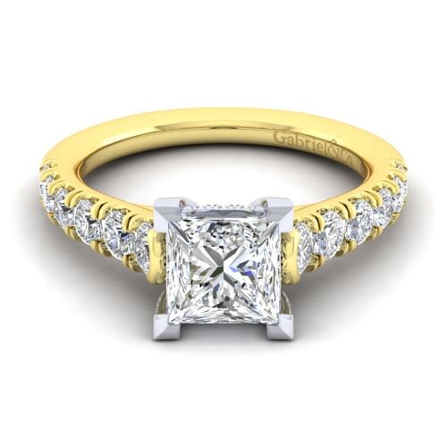 14K White-Yellow Gold Princess Cut Diamond Engagement Ring