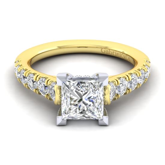 Gabriel - 14K White-Yellow Gold Princess Cut Diamond Engagement Ring