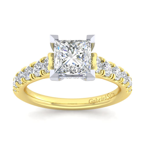 14K White-Yellow Gold Princess Cut Diamond Engagement Ring
