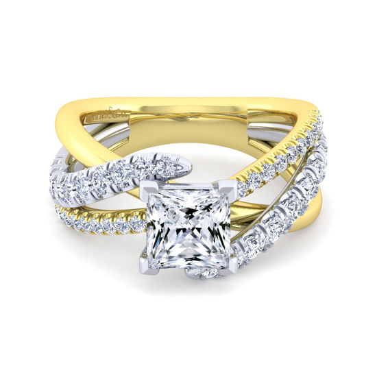Gabriel - 14K White-Yellow Gold Princess Cut Diamond Engagement Ring