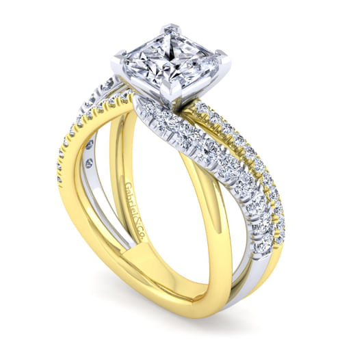14K White-Yellow Gold Princess Cut Diamond Engagement Ring