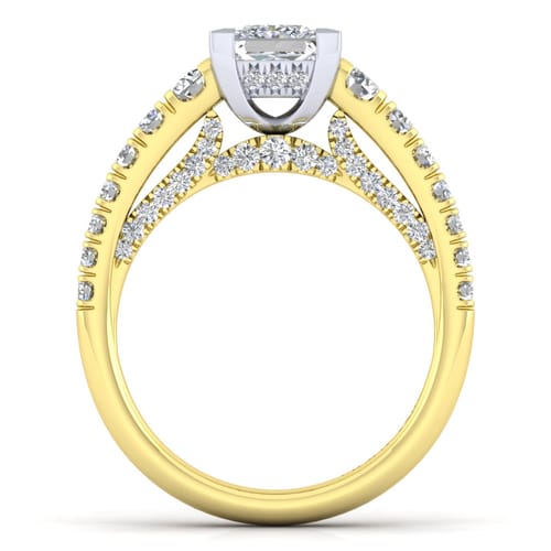 14K White-Yellow Gold Princess Cut Diamond Engagement Ring