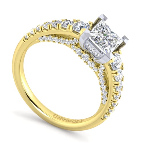14K White-Yellow Gold Princess Cut Diamond Engagement Ring