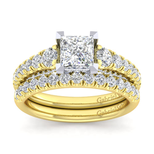 14K White-Yellow Gold Princess Cut Diamond Engagement Ring