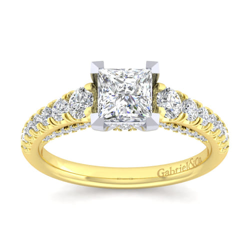 14K White-Yellow Gold Princess Cut Diamond Engagement Ring