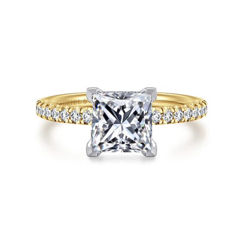 14K White-Yellow Gold Princess Cut Diamond Engagement Ring