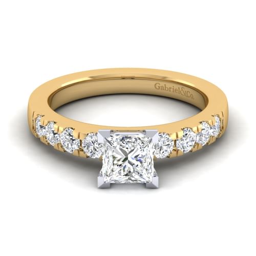 14K White-Yellow Gold Princess Cut Diamond Engagement Ring