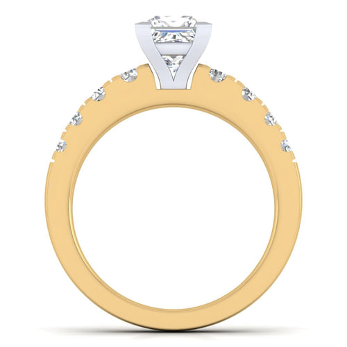 14K White-Yellow Gold Princess Cut Diamond Engagement Ring