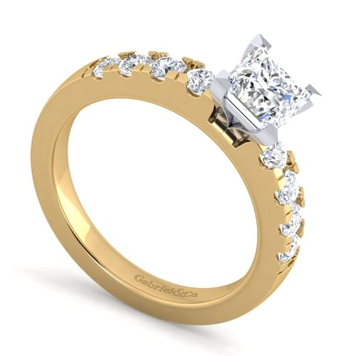 14K White-Yellow Gold Princess Cut Diamond Engagement Ring