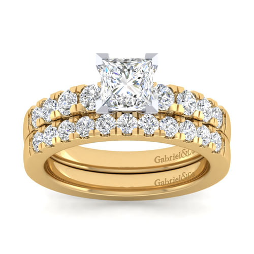 14K White-Yellow Gold Princess Cut Diamond Engagement Ring