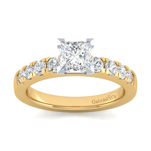 14K White-Yellow Gold Princess Cut Diamond Engagement Ring