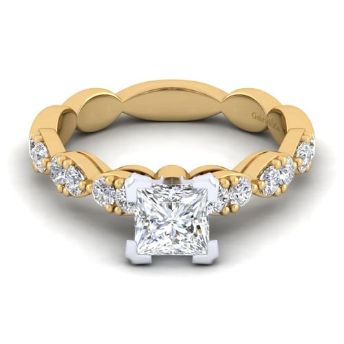14K White-Yellow Gold Princess Cut Diamond Engagement Ring