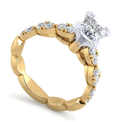 14K White-Yellow Gold Princess Cut Diamond Engagement Ring