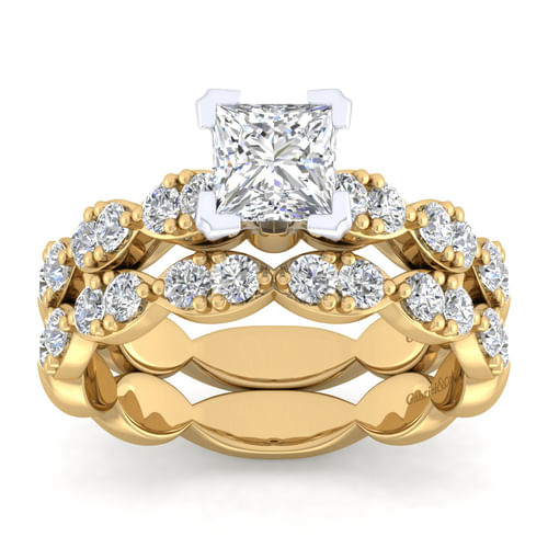 14K White-Yellow Gold Princess Cut Diamond Engagement Ring