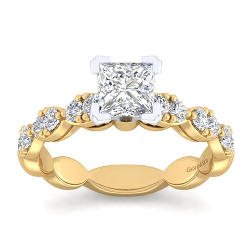 14K White-Yellow Gold Princess Cut Diamond Engagement Ring