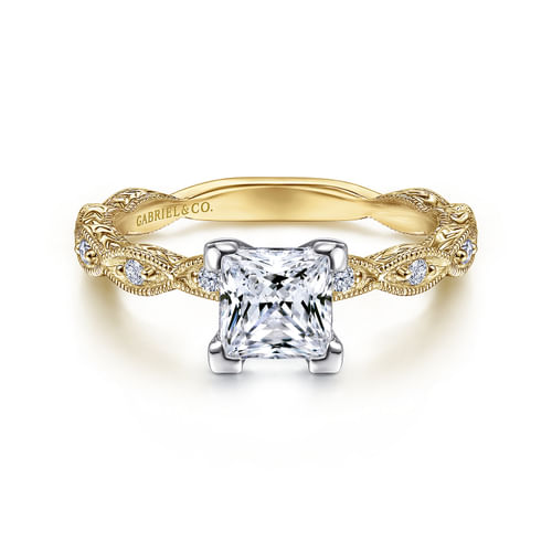 14K White-Yellow Gold Princess Cut Diamond Engagement Ring
