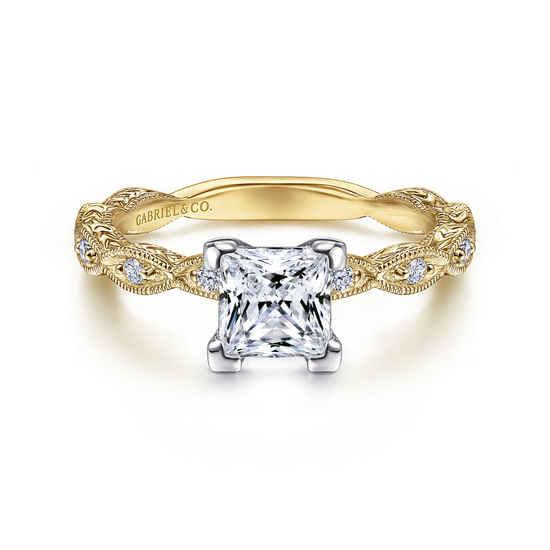 Gabriel - 14K White-Yellow Gold Princess Cut Diamond Engagement Ring