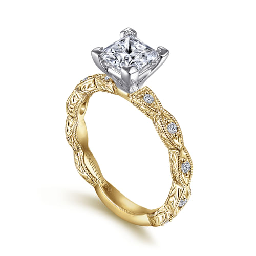 14K White-Yellow Gold Princess Cut Diamond Engagement Ring