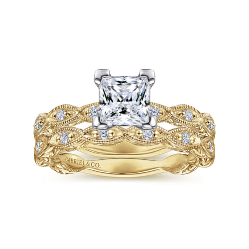 14K White-Yellow Gold Princess Cut Diamond Engagement Ring