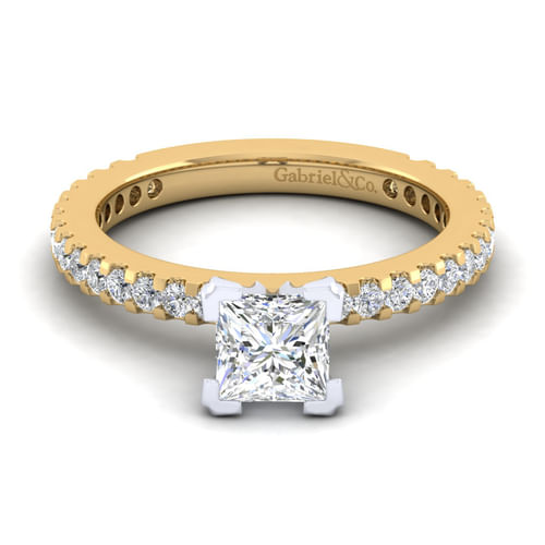 14K White-Yellow Gold Princess Cut Diamond Engagement Ring