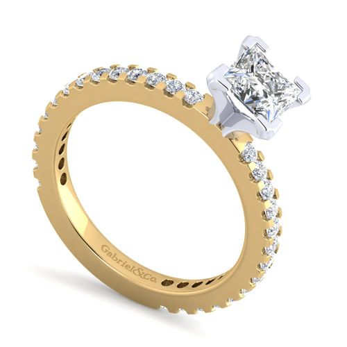 14K White-Yellow Gold Princess Cut Diamond Engagement Ring