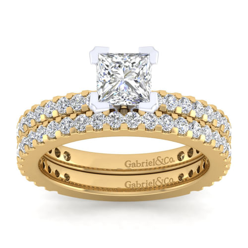 14K White-Yellow Gold Princess Cut Diamond Engagement Ring