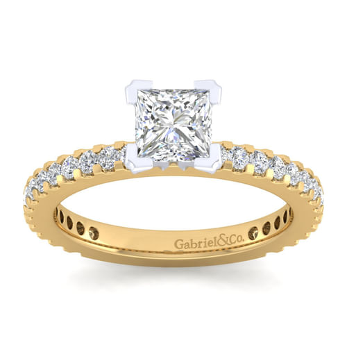 14K White-Yellow Gold Princess Cut Diamond Engagement Ring