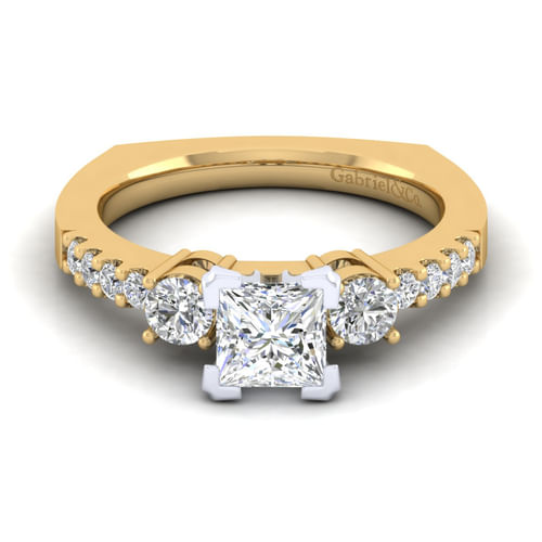 14K White-Yellow Gold Princess Cut Diamond Engagement Ring