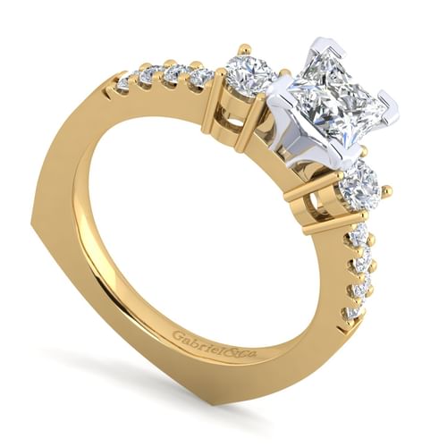 14K White-Yellow Gold Princess Cut Diamond Engagement Ring
