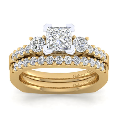 14K White-Yellow Gold Princess Cut Diamond Engagement Ring