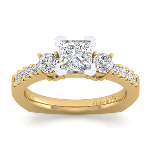 14K White-Yellow Gold Princess Cut Diamond Engagement Ring