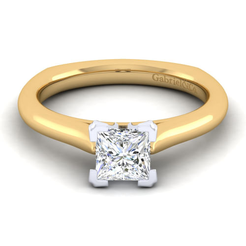 14K White-Yellow Gold Princess Cut Diamond Engagement Ring