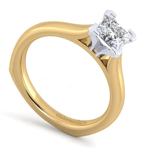 14K White-Yellow Gold Princess Cut Diamond Engagement Ring