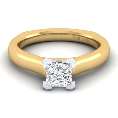 14K White-Yellow Gold Princess Cut Diamond Engagement Ring