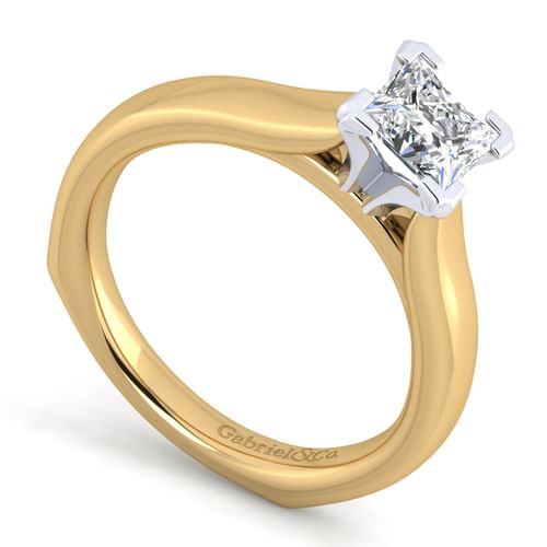 14K White-Yellow Gold Princess Cut Diamond Engagement Ring