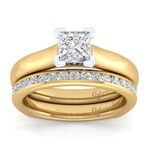 14K White-Yellow Gold Princess Cut Diamond Engagement Ring