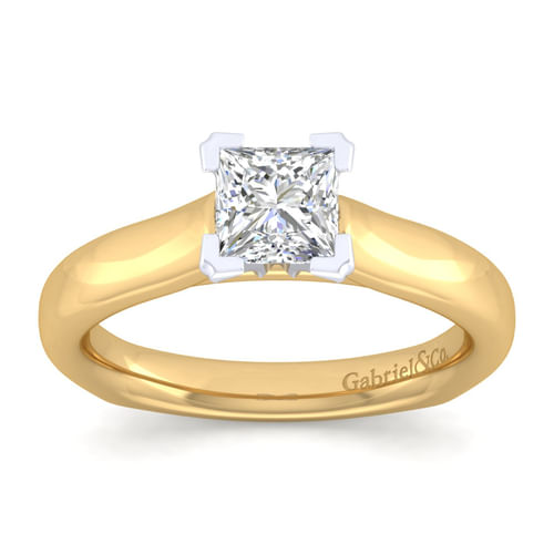 14K White-Yellow Gold Princess Cut Diamond Engagement Ring