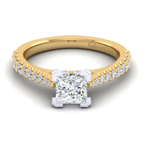 14K White-Yellow Gold Princess Cut Diamond Engagement Ring