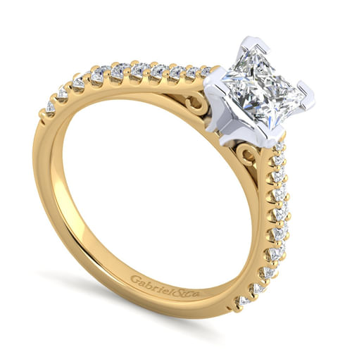 14K White-Yellow Gold Princess Cut Diamond Engagement Ring