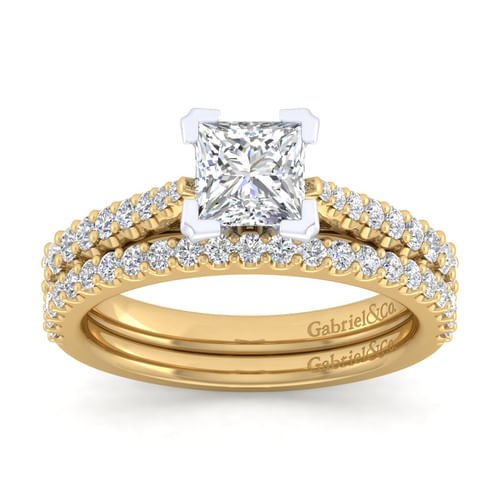 14K White-Yellow Gold Princess Cut Diamond Engagement Ring