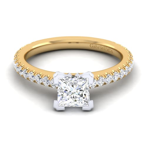 14K White-Yellow Gold Princess Cut Diamond Engagement Ring