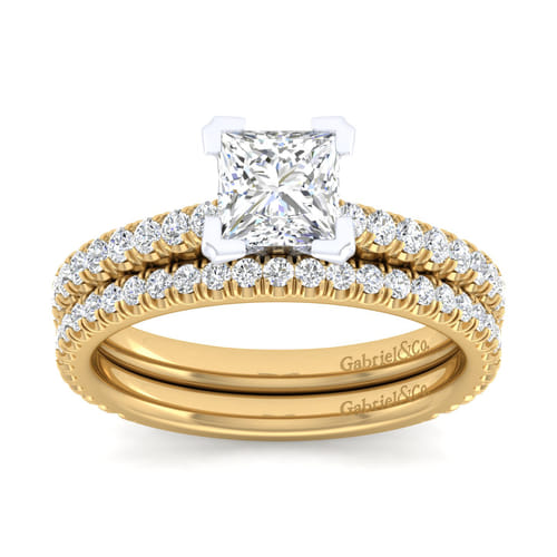 14K White-Yellow Gold Princess Cut Diamond Engagement Ring