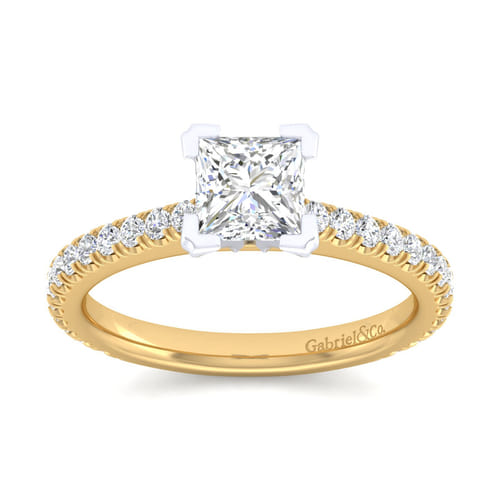 14K White-Yellow Gold Princess Cut Diamond Engagement Ring