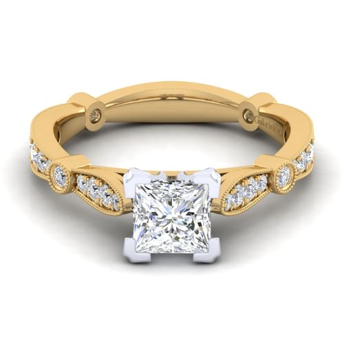 14K White-Yellow Gold Princess Cut Diamond Engagement Ring