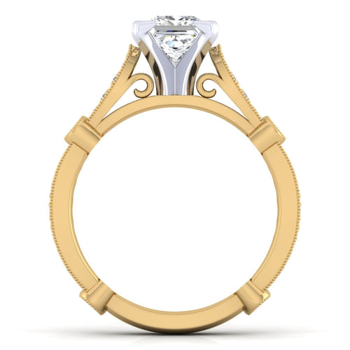 14K White-Yellow Gold Princess Cut Diamond Engagement Ring