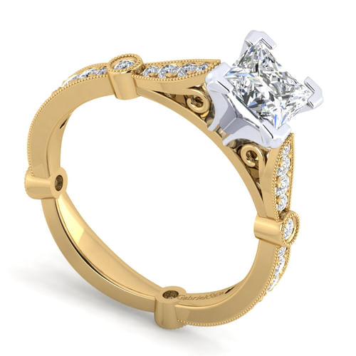 14K White-Yellow Gold Princess Cut Diamond Engagement Ring