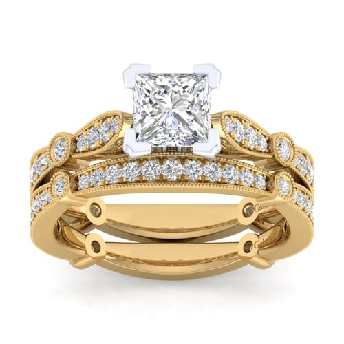 14K White-Yellow Gold Princess Cut Diamond Engagement Ring